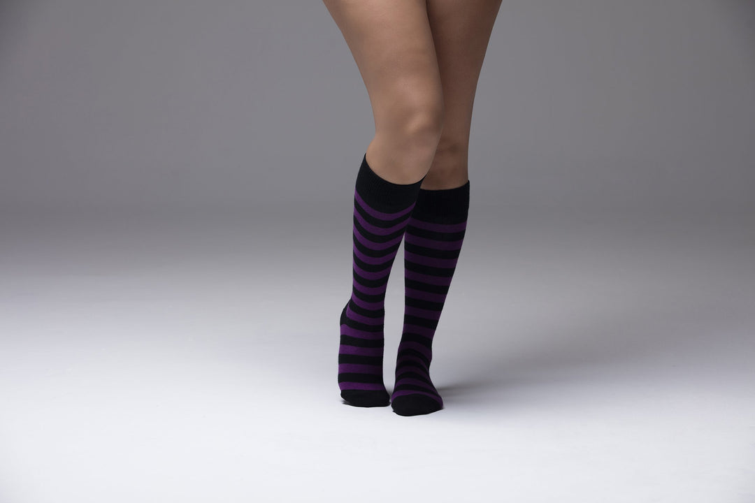 Womens plum stripe knee high socks apparel