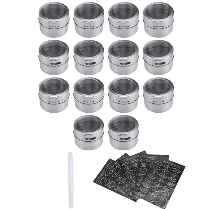 Magnetic spice jars set with spice labels and chalkboard pen stainless steel