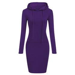 Fashion solid color hoodie women casual dresses