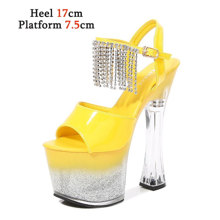 Shuzumiao Sandals 2021 Summer New Patent Leather Platform Square Heel Fashion Fringe Party womens shoes