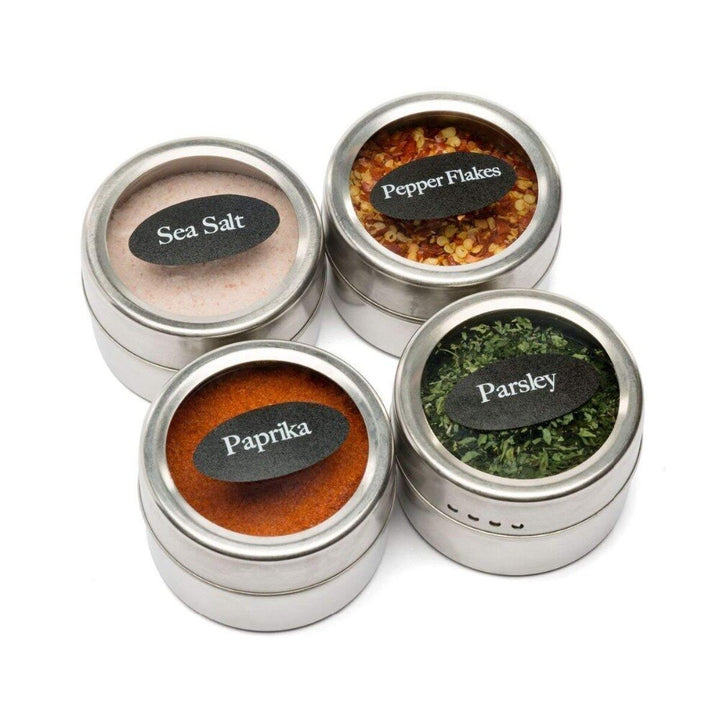 Magnetic spice jars set with spice labels and chalkboard pen stainless steel