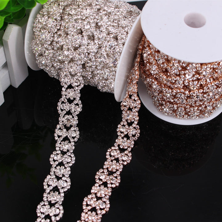 Fancy Rose Gold Fashion Crystal Rhinestone Cup Chain Trimming Bridal Dress Decoration for Wedding Dresses Garment Applique Trim