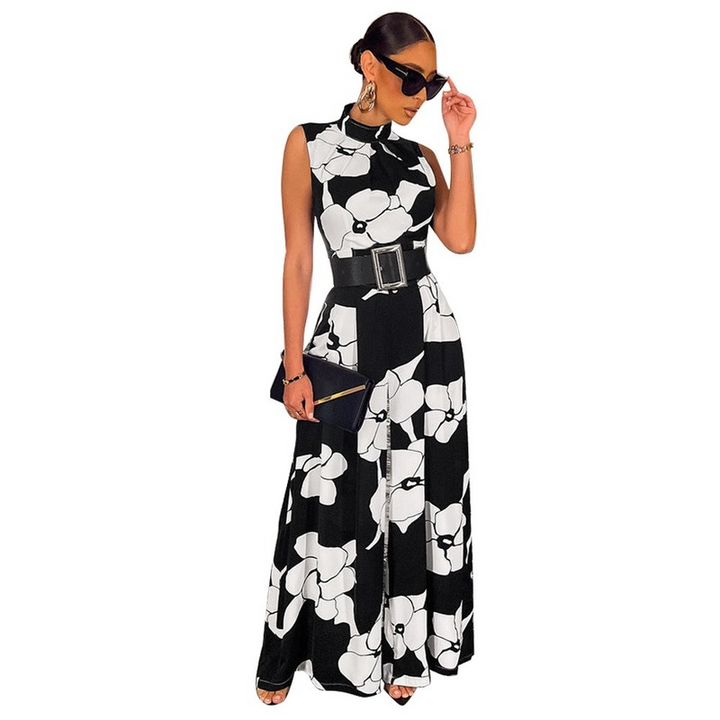 Elegant jumpsuit womens halter floral print long wide pants fashion rompers