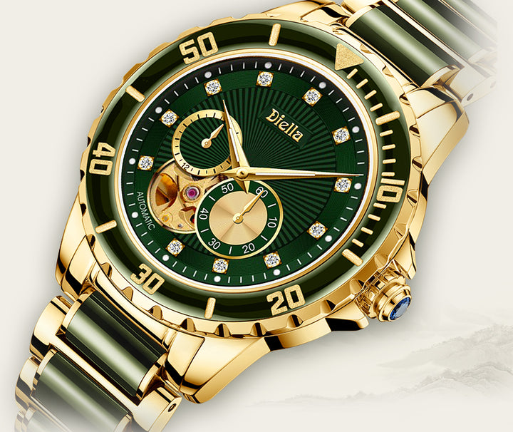 5atm waterproof stainless steel case jade watch mens luxury automatic watch