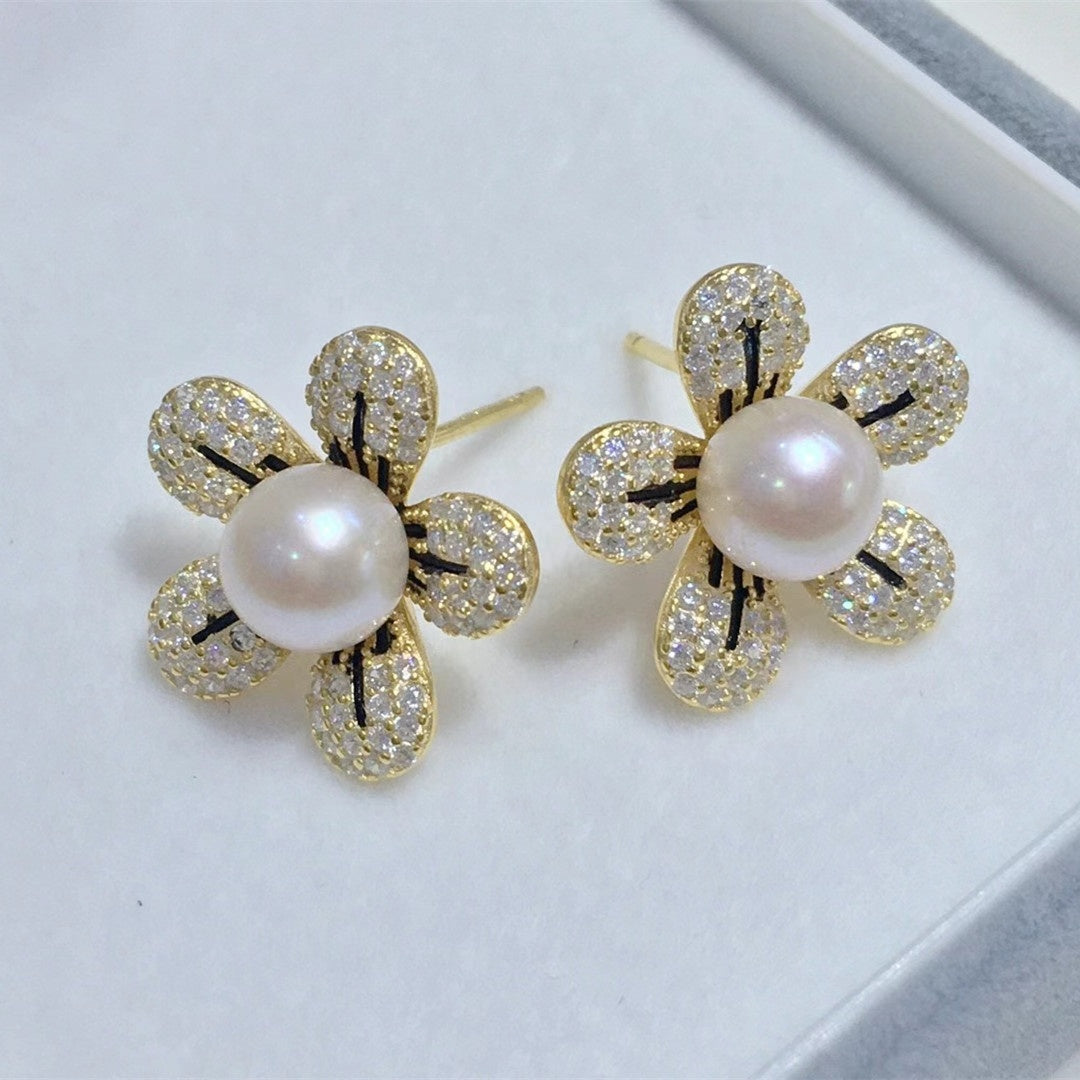 Real freshwater pearl earring 925 sterling silver with gold plated