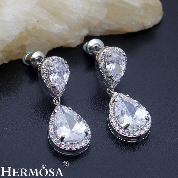 Brilliant white zircon 925 sterling silver necklace earrings bridal jewelry set