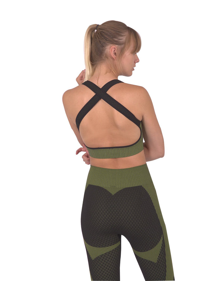 Trois Seamless Sports Bra - Black With Green