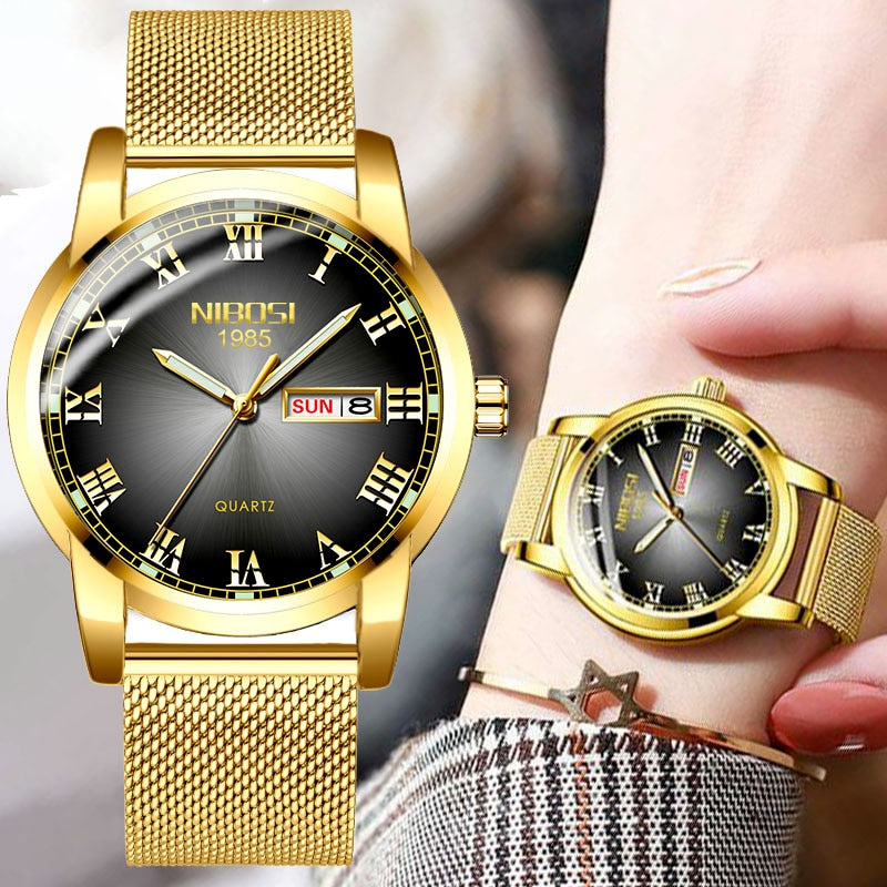 nibosi couple watch luxury gold waterproof luminous quartz wristwatch couple gift lovers watch men reloj mujer relogio feminino