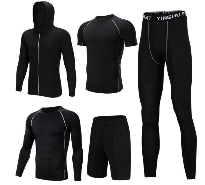 Wholesale Cheap Workout Clothes Training Men Run 5-Piece Fitness Suit