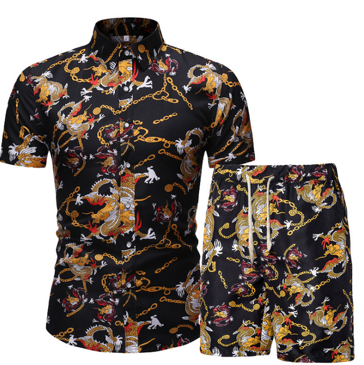 Mens 2 pc hawaiian shirt and shorts sets sleeve floral beach