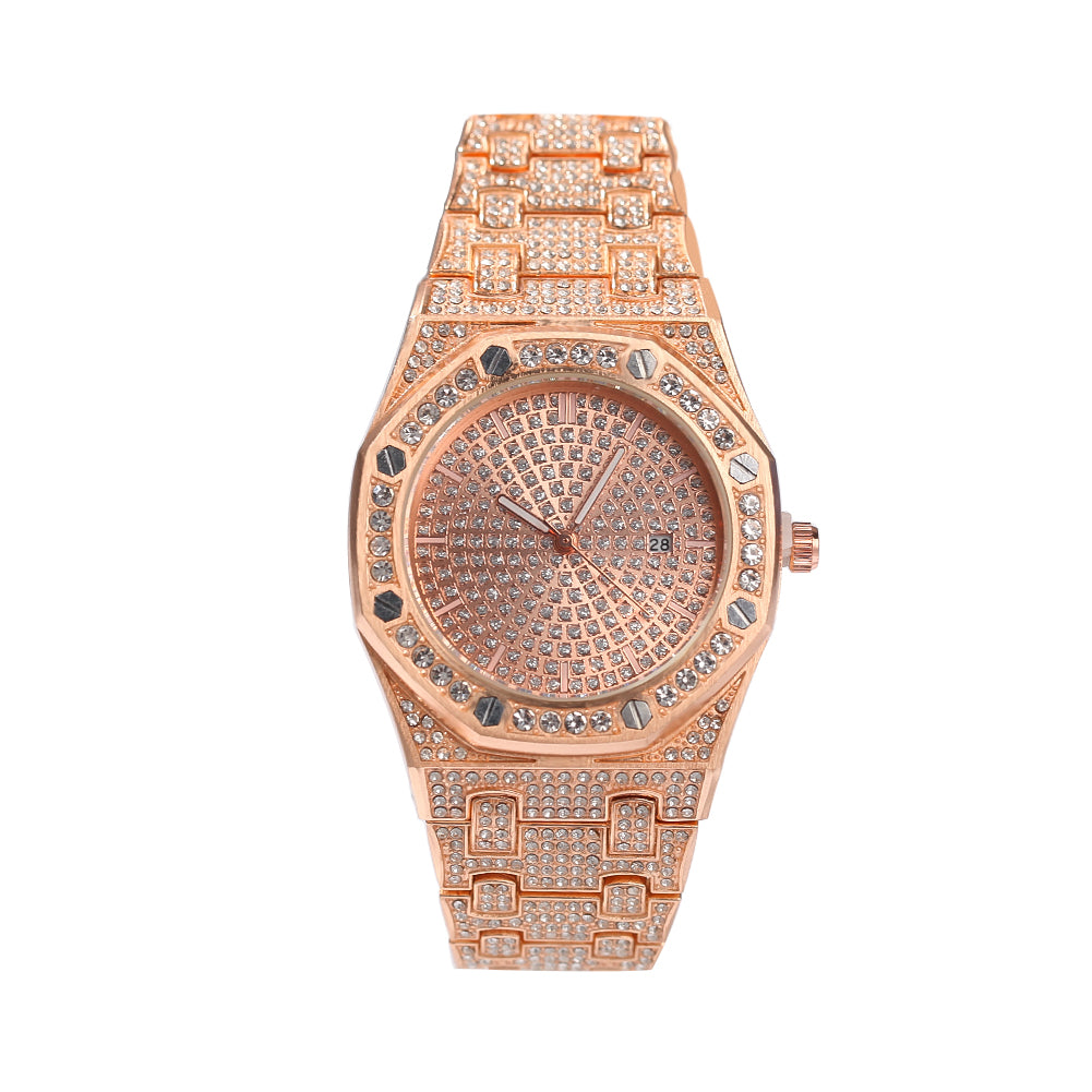 Men luxury iced out hot gold diamond waterproof wrist watch