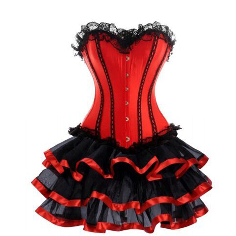 Court dress lace hemline shapewear set hook waist trainer corset