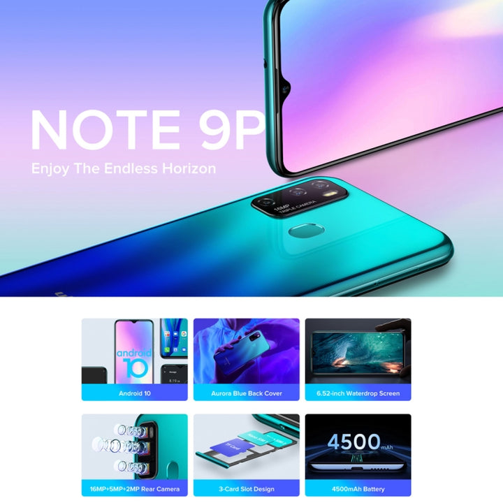 New Arrival Hot Ulefone Note 9P 4GB 64GB Triple Rear Cameras Face ID Fingerprint Id 6.52 Inch 4500mAh Android 10 4G Smartphone