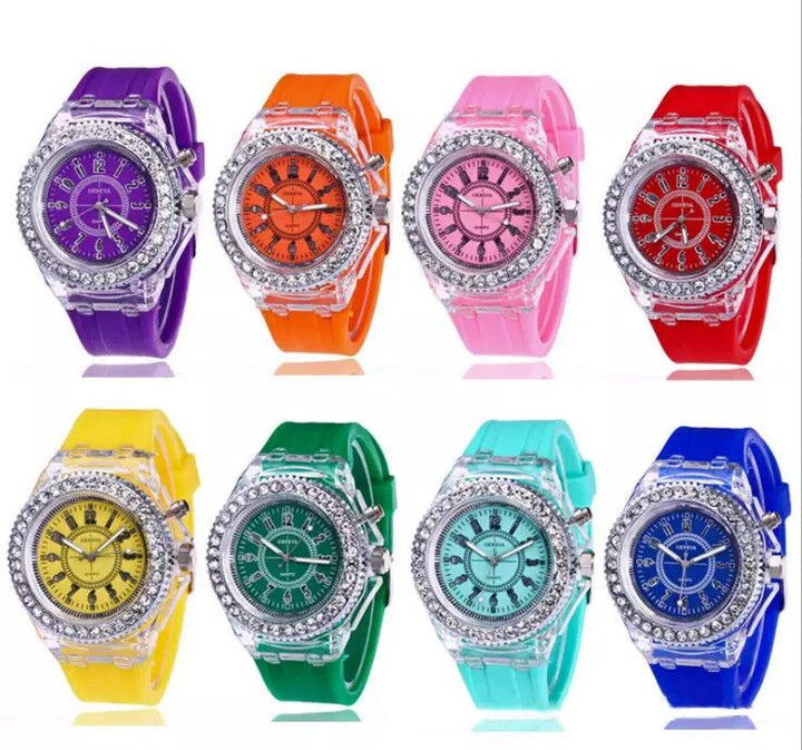 Fashion geneva led light mens quartz women silicone watch