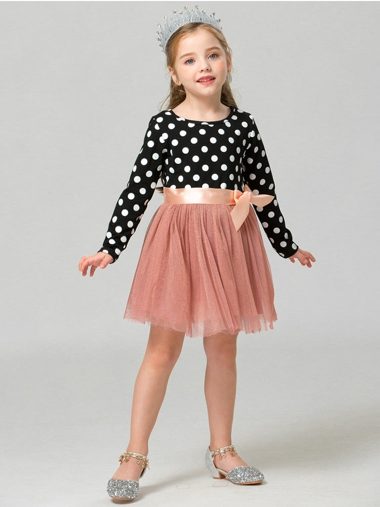 Winter Baby Dress for Girl Long Sleeve Princess Girls Dresses Polka Dot Little Baby Birthday Party Dress Casual Kids Clothes