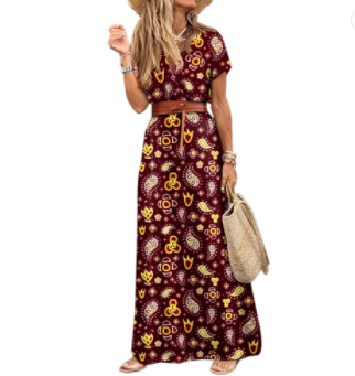 Womens long dress summer v neck boho belted maxi casual beach party