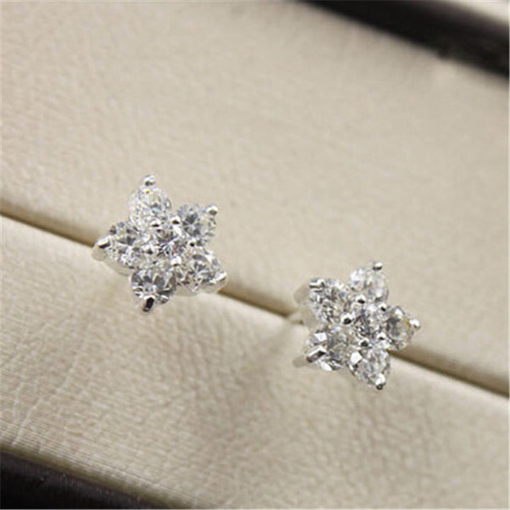 Silver flower stud earring for women gemstone garnet Jewelry