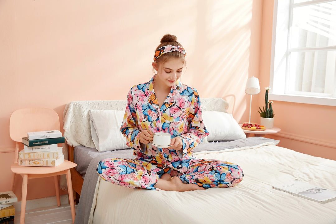 202021 Cute Pajamas Set Ladies Headband Summer Silk Pajamas Set Girls Sleepwear Pajamas Girls Sleepwear