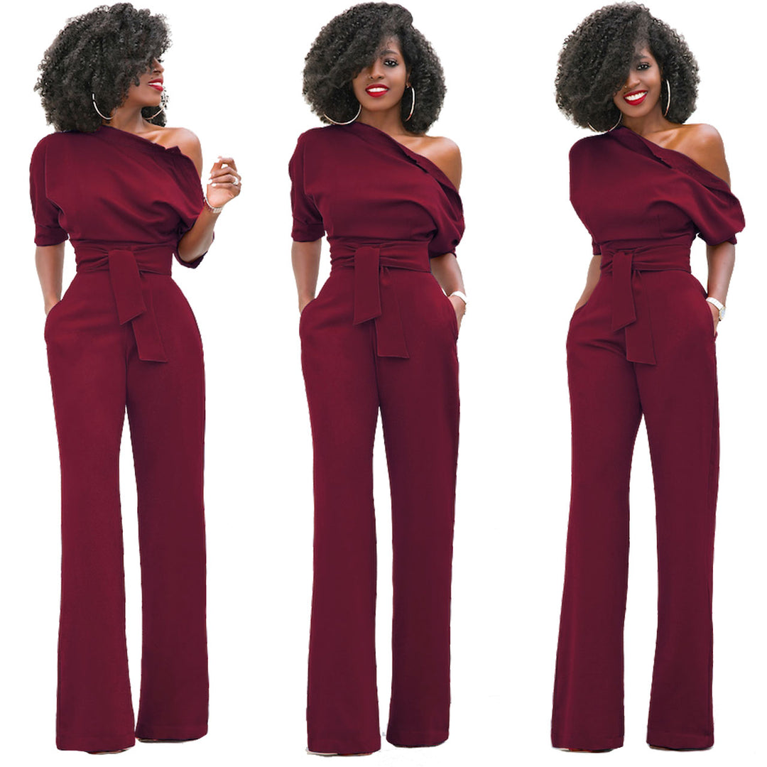 Womens fashion solid color asymmetrical one piece jumpsuits