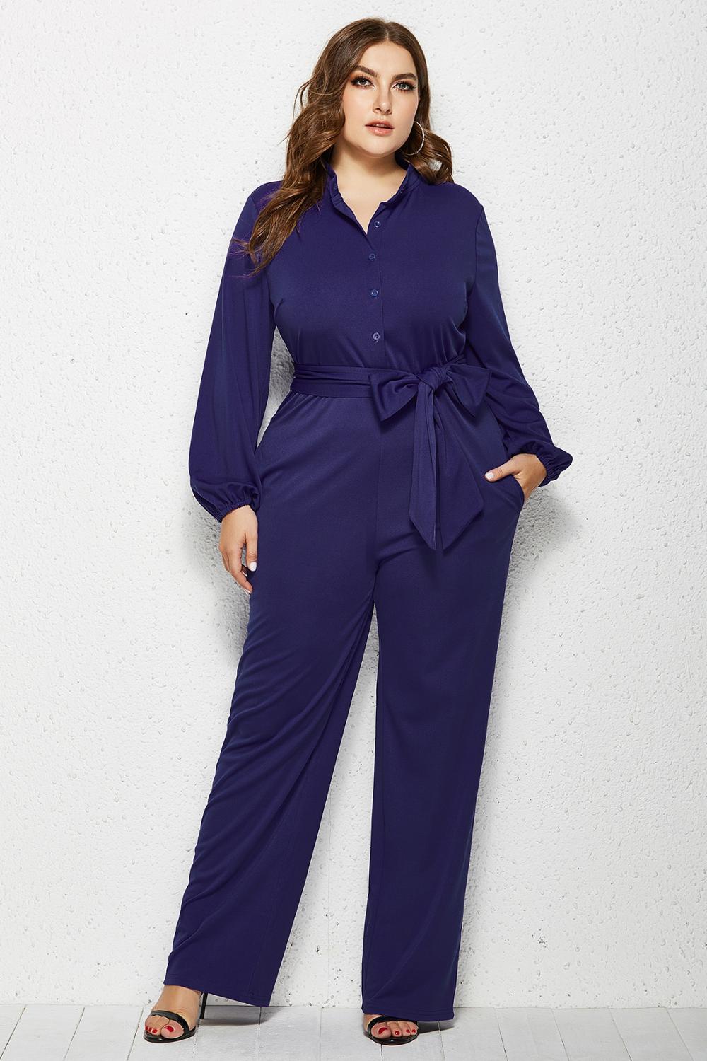 Elegant women casual jumpsuit wide loose leg pants rompers long sleeve