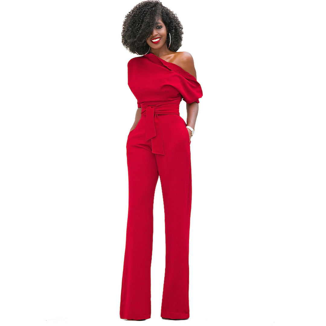 Womens fashion solid color asymmetrical one piece jumpsuits