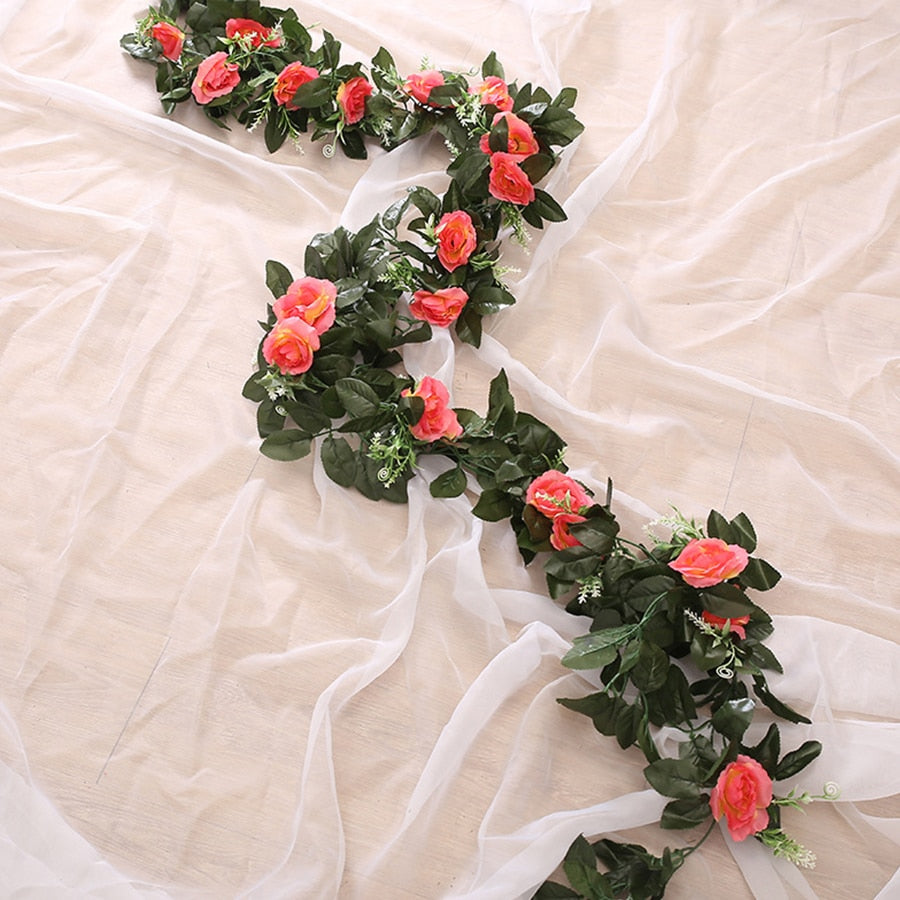 Silk artificial rose vine hanging flowers for wall décor