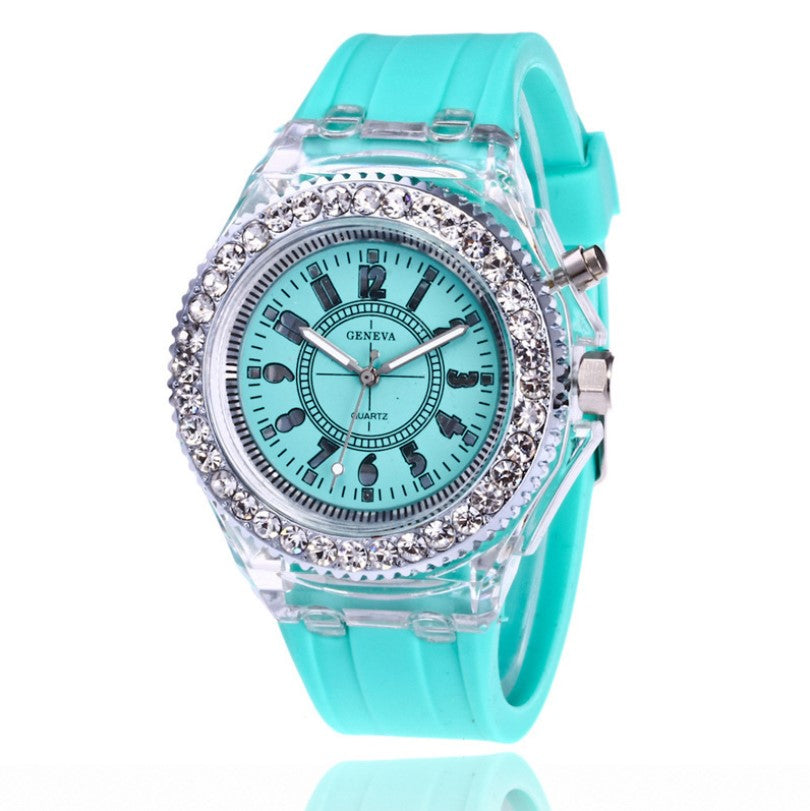 Fashion geneva led light mens quartz women silicone watch