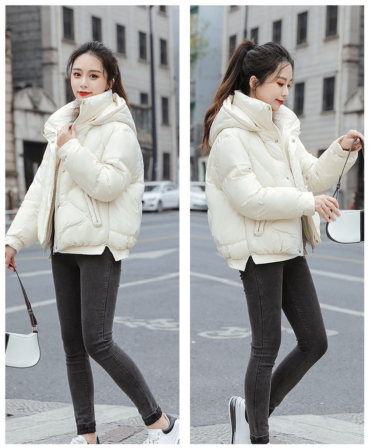 Padded coat zipper wadded stand collar hoode warm solid color jacket