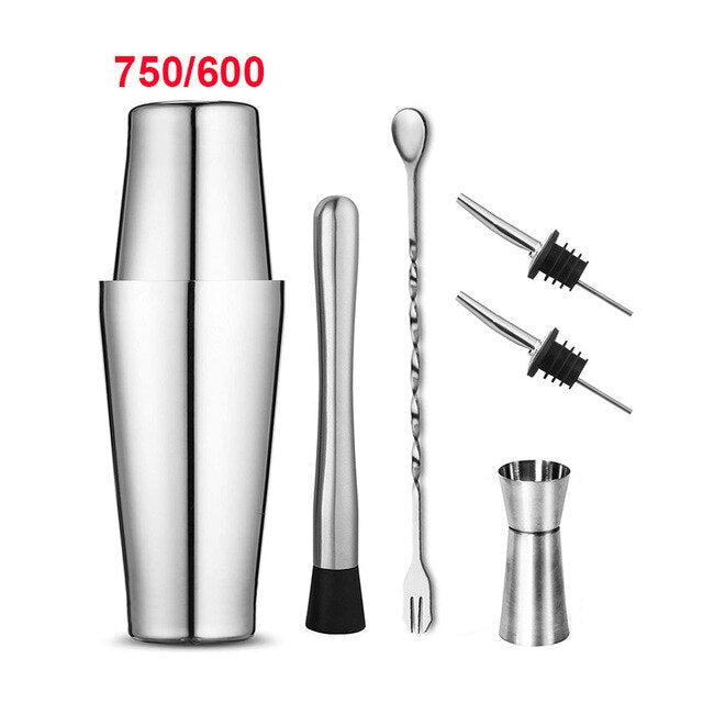 Cocktail shaker 550ml 750ml stainless steel wine martini boston mixer for bar