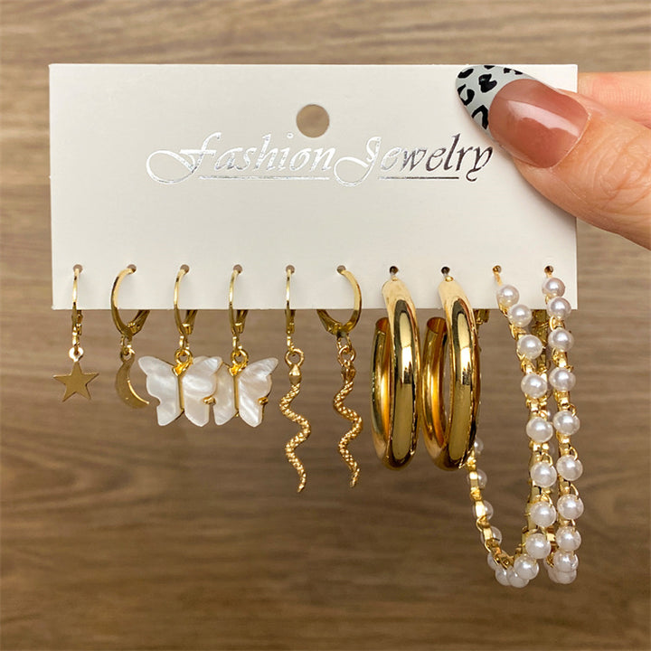 Women fashion geometric pearl stud gold leopard hoop earings