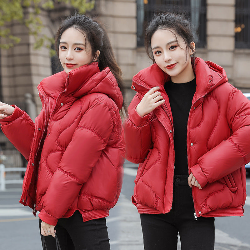 Padded coat zipper wadded stand collar hoode warm solid color jacket