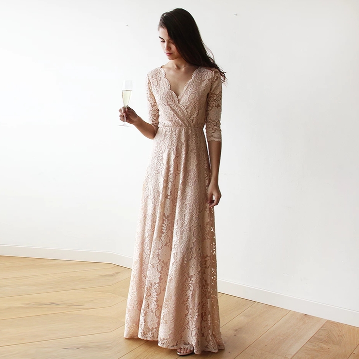 Boho  Pink Blush Lace  Wrap Dress  #1124