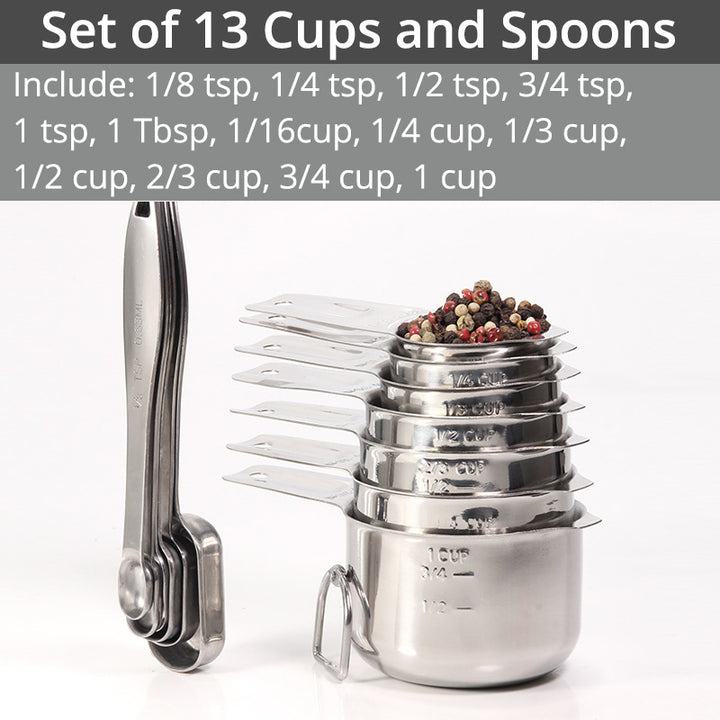 Measuring Cups & Spoons Set - Premium Stainless Steel Measuring Cups and Measuring Spoons for Dry and Liquid Ingredient