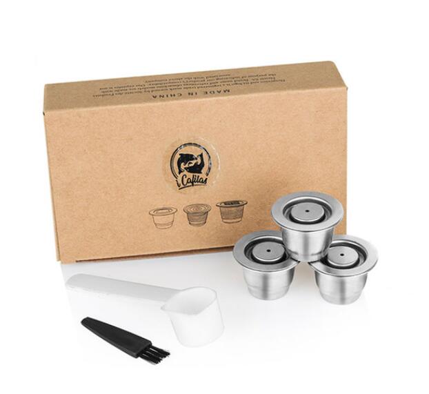 Metal reusable espresso capsule with press coffee grinds stainless tamper maker basket