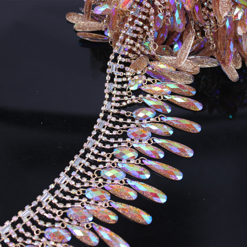 Fancy Rose Gold Fashion Crystal Rhinestone Cup Chain Trimming Bridal Dress Decoration for Wedding Dresses Garment Applique Trim