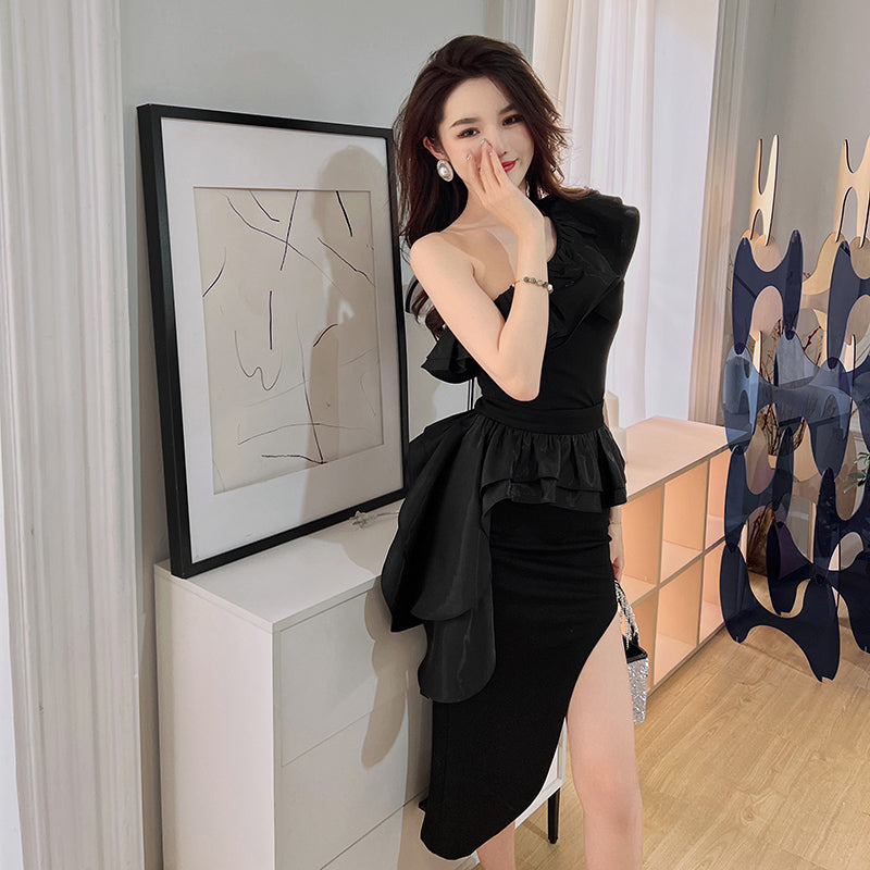 Summer special designs off shoulder fancy women night ruffles dress