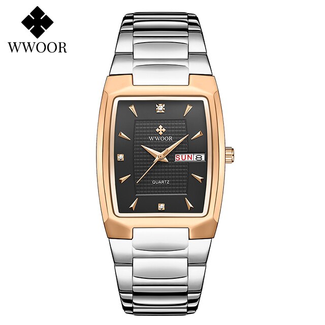 New square mens luxury stainless steel gold plated quartz wrist watches