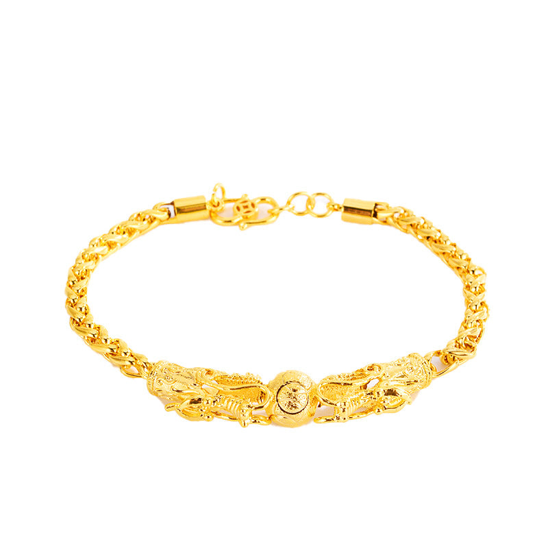 For Women Wedding Jewelry Non-Fading Bead Chain Bracelet Dragon Ornament Gift Delicate Double Chinese Gold Plated Men's Bracelet