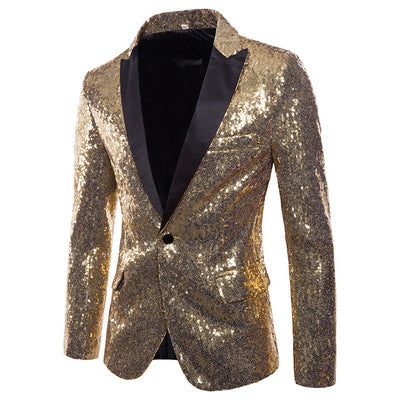 Men Glitter Sequin Suit Jackets Fancy Show Costume Party Coats Men Wedding Party Blazer Gentleman Button Dance Bling Formal Suit