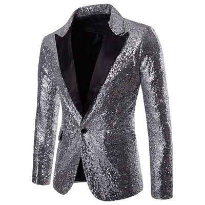 Men Glitter Sequin Suit Jackets Fancy Show Costume Party Coats Men Wedding Party Blazer Gentleman Button Dance Bling Formal Suit