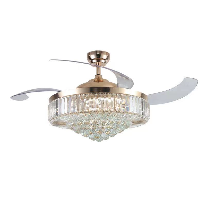 42inch Modern Ceiling Fans With Light Crystal Led Chandelier Pendant Fixture Retractable Blades Remote Control