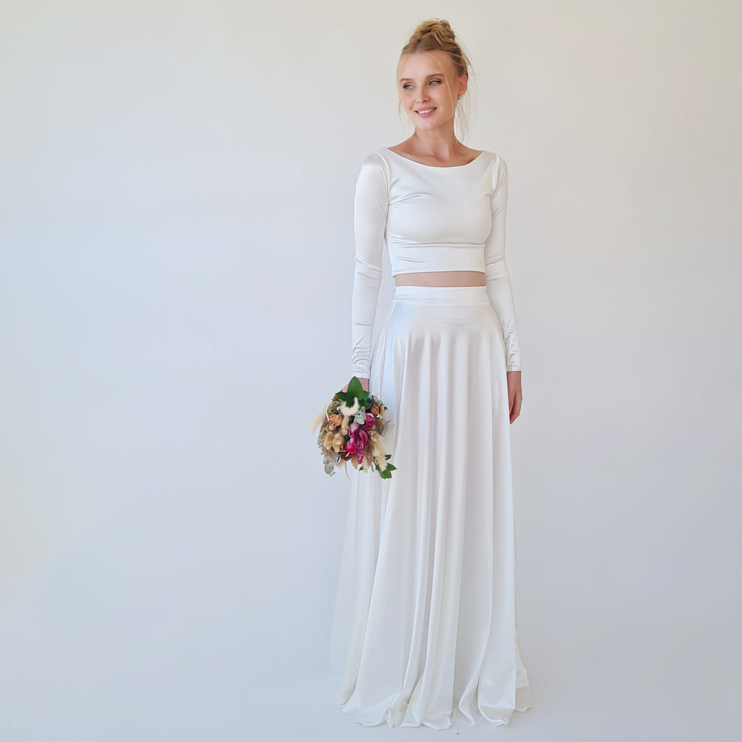 Wedding Dress Separates, Two Piece Wedding Outfit, Silky Wedding Top & Skirt #1356