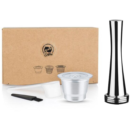 Metal reusable espresso capsule with press coffee grinds stainless tamper maker basket