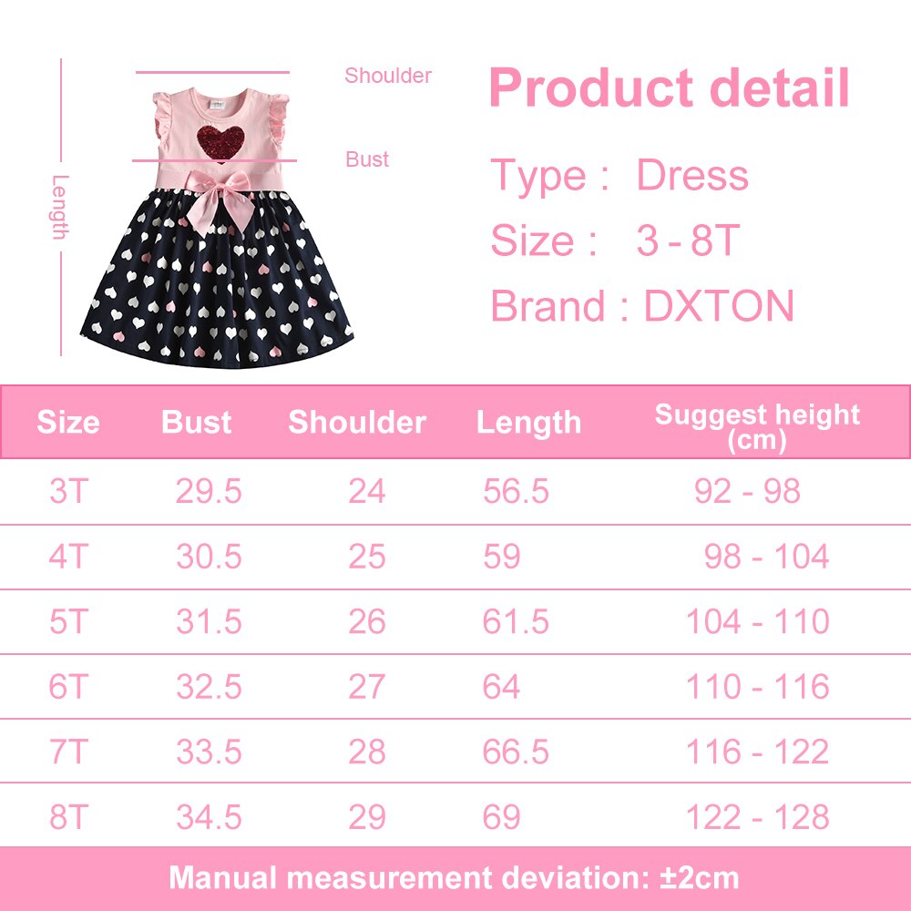 DXTON 2022 Girls Clothes New Summer Girls Dresses Flying Sleeve Princess Dress Sequin Heart Girls Vestidos Casual Children Dress