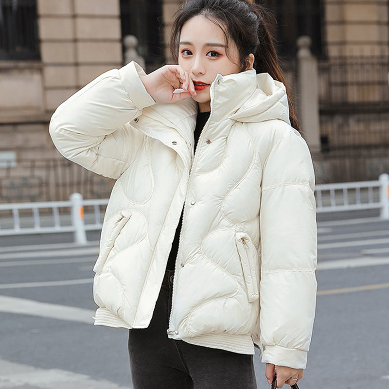 Padded coat zipper wadded stand collar hoode warm solid color jacket