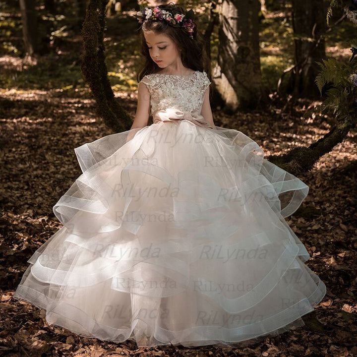 Flower Girl Dresses Tulle 2020 Beading Appliqued Pageant Dresses for Girls First Communion Dresses Kids Prom Dresses