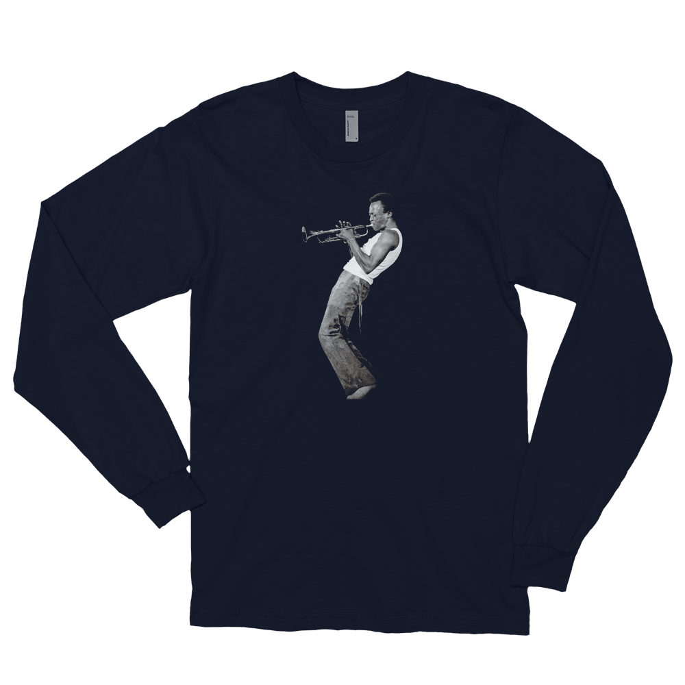 Miles davis playing his trumpet artwork long sleeve shirt