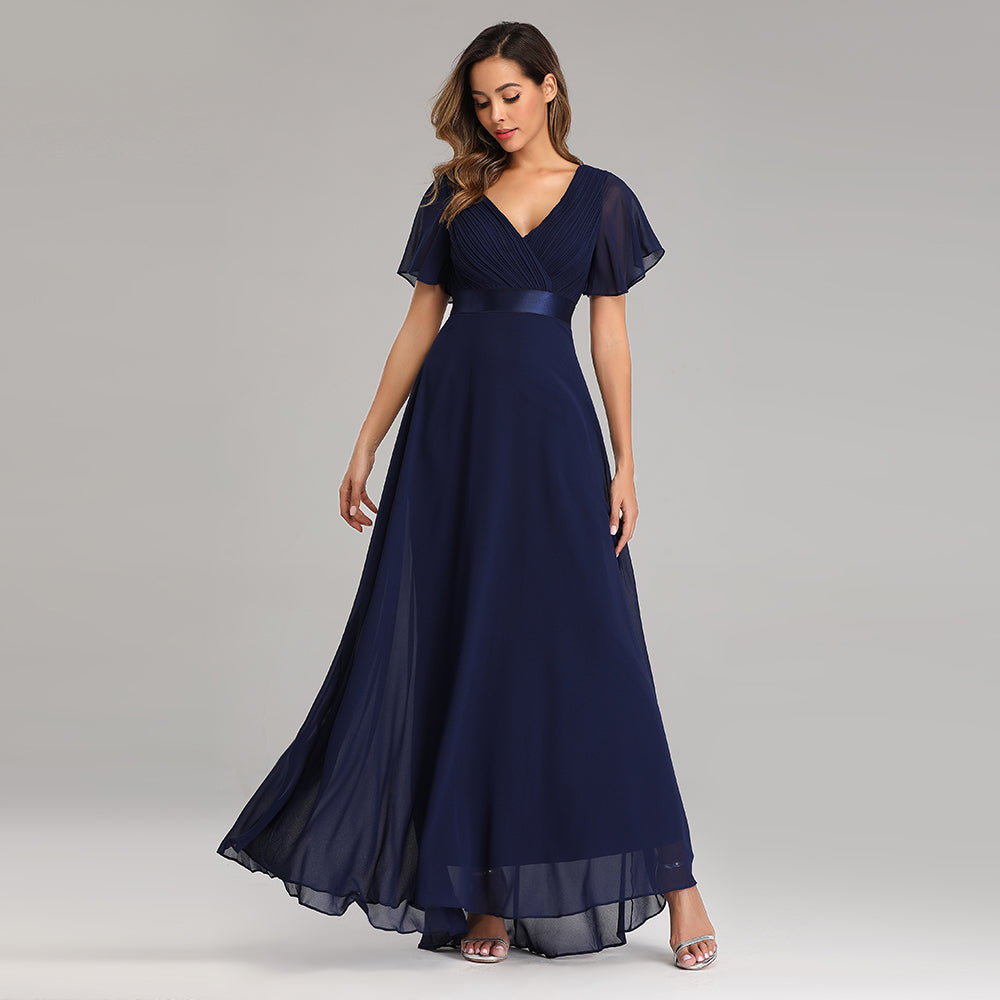 Elegant solid color chiffon womens simple pleated party dress