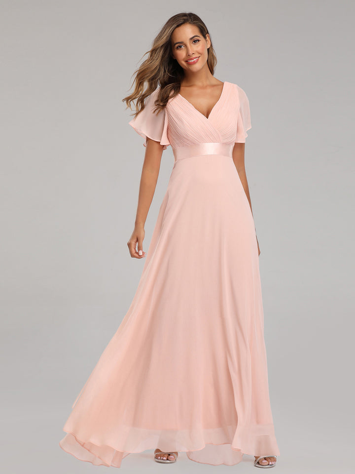 Elegant solid color chiffon womens simple pleated party dress