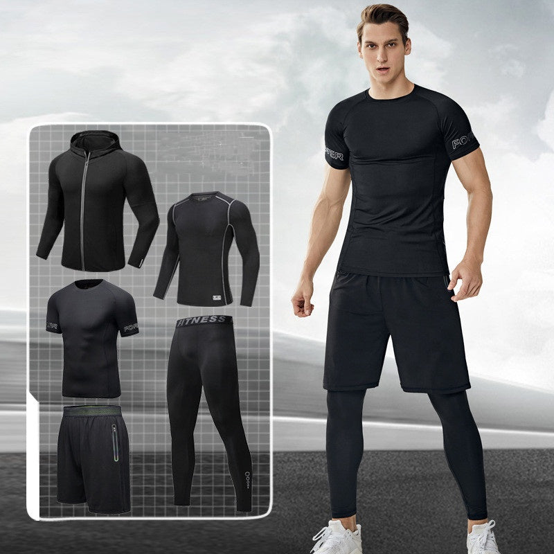 Wholesale Gym Wear Men 5 Pieces Running Compression Tights Jogging Sweat Suits Running Sportswear Sets Gym Clothing Men